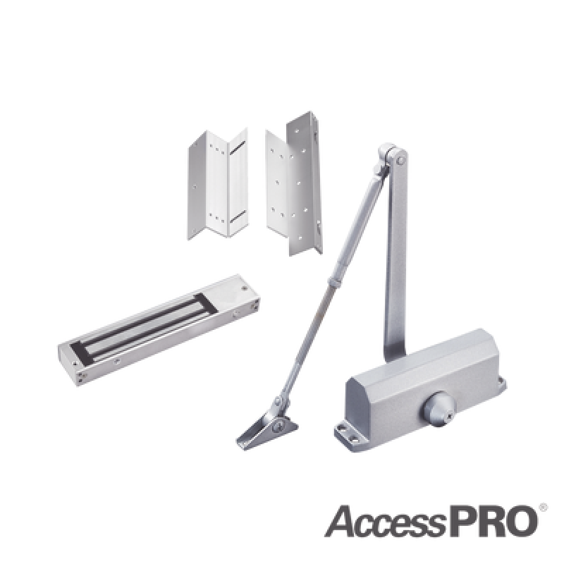 ACCESSPRO ACCESSKIT600N Kit para control de acceso incluye Chapa magnética de 600Lbs / Montajes L y Z / Cierra puerta para 45-65Kg.