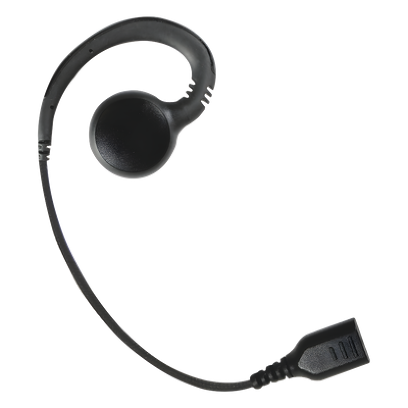 Auricular giratorio con gancho en forma de "G" con cable de fibra trenzada y conector SNAP. Requiere micrófono de solapa de 1 o 2 hilos de la Serie SNAP.