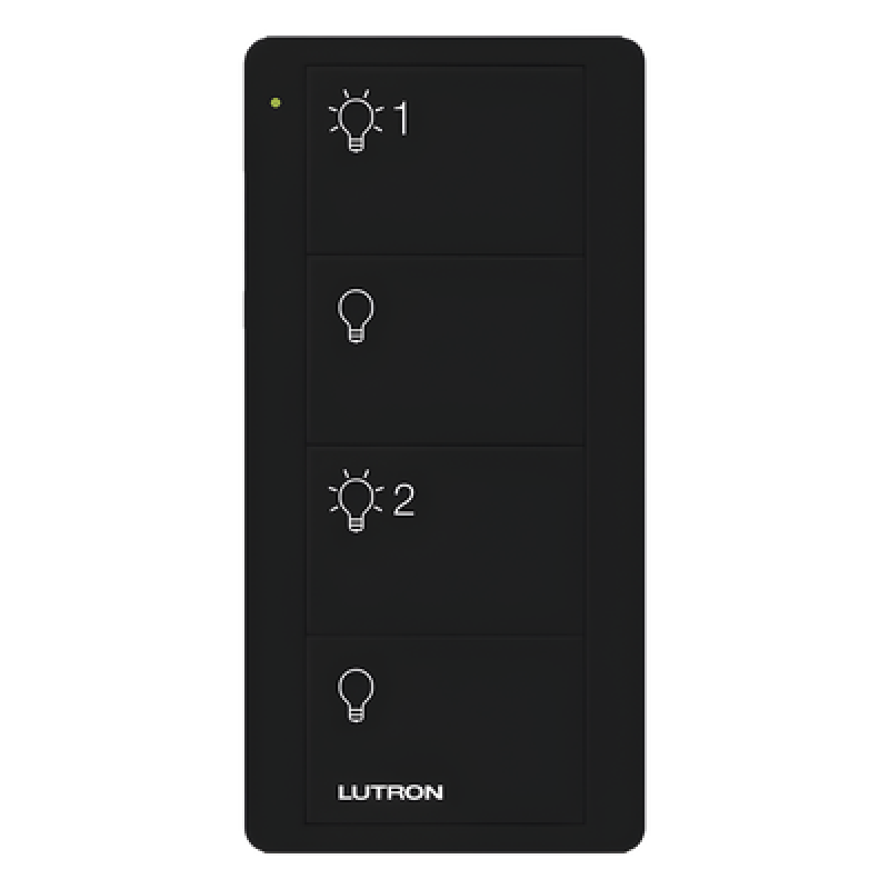 Control Pico inalámbrico de 4 botones color negro para encender y apagar 2 grupos de luces, compatible con Caseta Wireless, RA2 Select, RadioRA 2 y HomeWorks QS