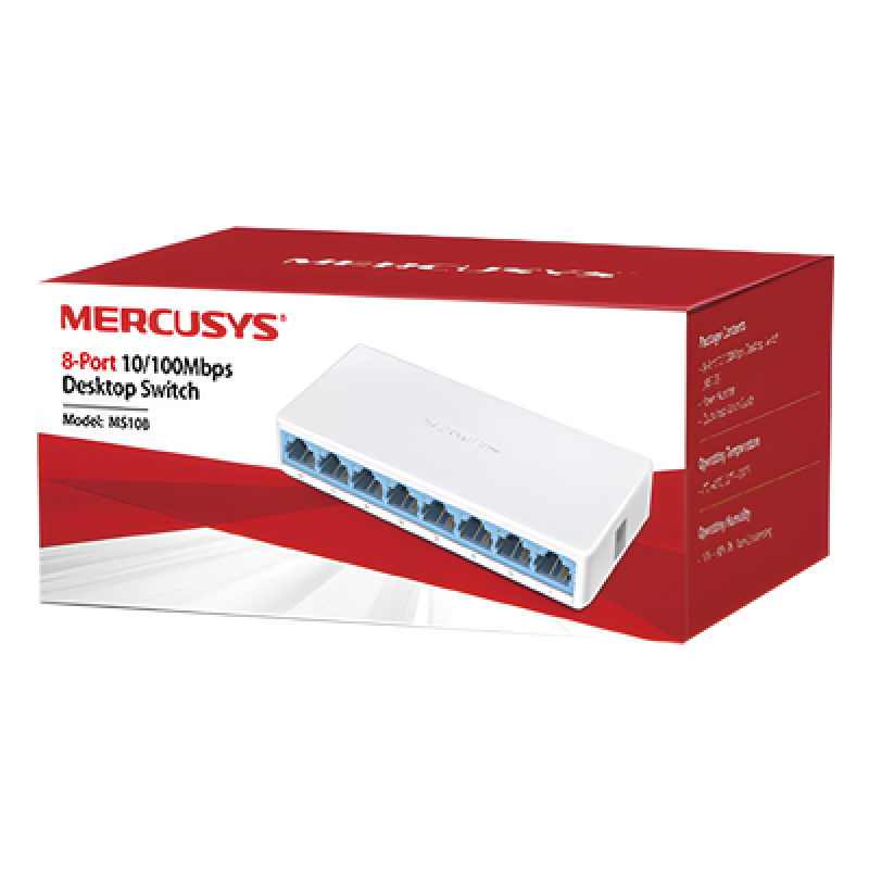Switch de Escritorio / 8 Puertos 10/100 Mbps / Capacidad de Conmutación 1.6 Gbps / Sin Ventilador / Plug and Play