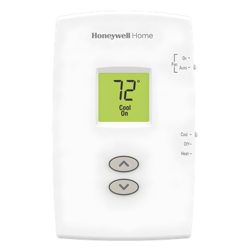 Termostato no programable vertical de 1 etapa calor/frío para sistemas convencionales (gas, aceite, eléctrico) y calefacción por agua caliente, vapor o 750 mV, serie Pro 1000