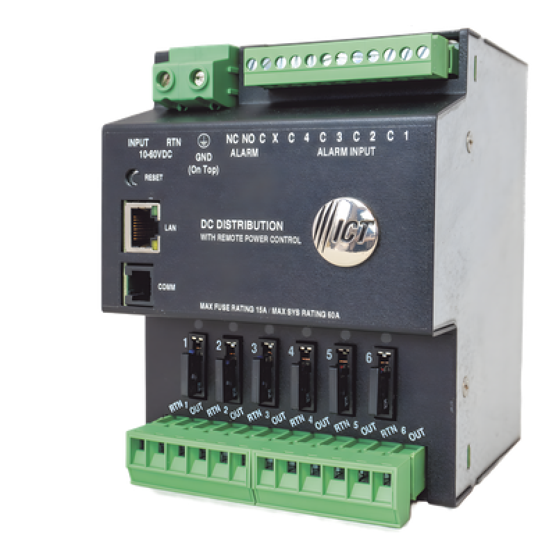 Unidad de Distribución de Energía DC / 6 Salidas / 60 A Total / Control Ethernet TCP-IP / SNMPv3 / Montaje Riel DIN