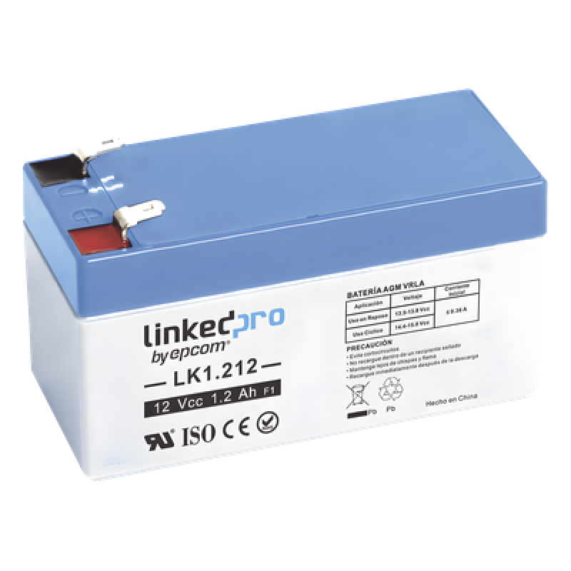 Batería de Respaldo AGM-VRLA / 12 V / 1.2 Ah / Vida Útil 5 Años / Terminales F1+F2 / UL y CE