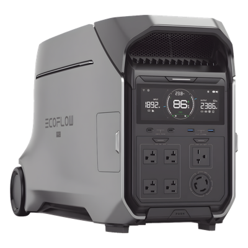 Estación de Energía Portátil DELTA PRO3 / 4096Wh Litio LFP / 5 AC 4000W (8000W Pico) / 2 USB-C 100W / Capacidad para Aumentar Respaldo / Cargador de Coche 10A a 12.6V / Conectividad WiFi y Bluetooth (App) / Carga Solar 2600W Max. (2 P