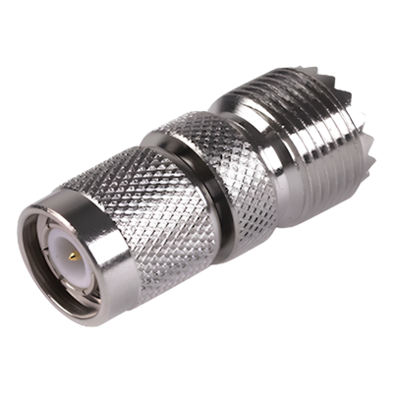 Adaptador en Línea de Conector TNC Macho a Conector UHF Hembra (SO-239), Níquel/ Oro/ Teflón.