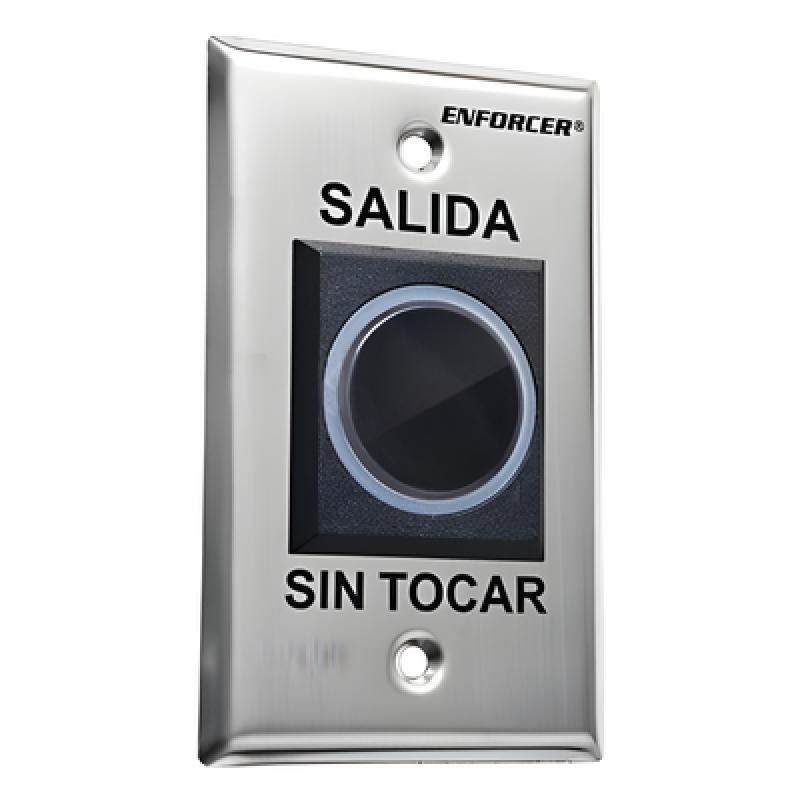 Botón de Salida sin Contacto / Sensor IR Ajustable 6 a 20 cm / LED Bicolor / Relé 0.5 a 30 s / 12-24 VCA/VCC / UL 294