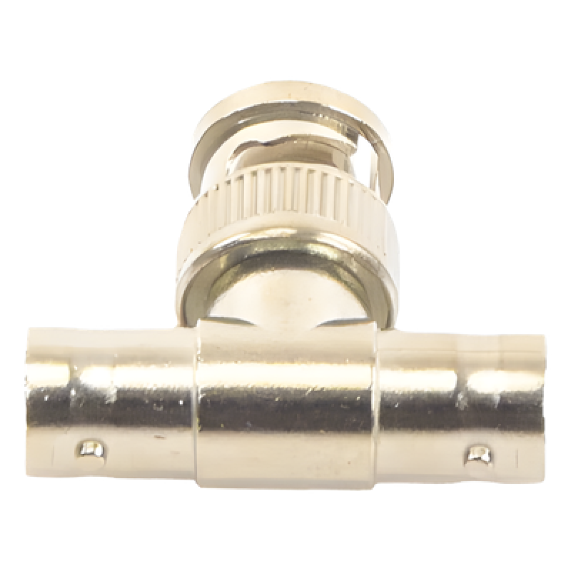 Adaptador en T para 75 Ohm de Conector BNC Macho a Doble BNC Hembra, Níquel/ Oro/ Teflón.