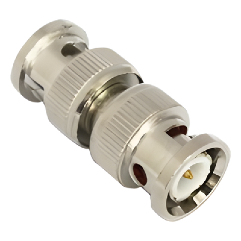 Adaptador tipo barril para 75 Ohm, de conector BNC macho a BNC macho, Níquel/ Oro/ Teflón.