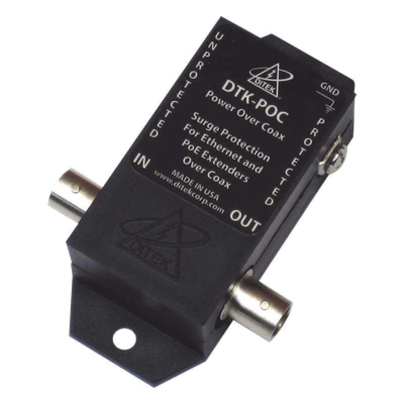 Protector Coaxial PoE / BNC Hembra / 75 Ohms / Ethernet 10/100 / 2.2 x 3.2 x 1.0 pulgadas / Contactos Secos