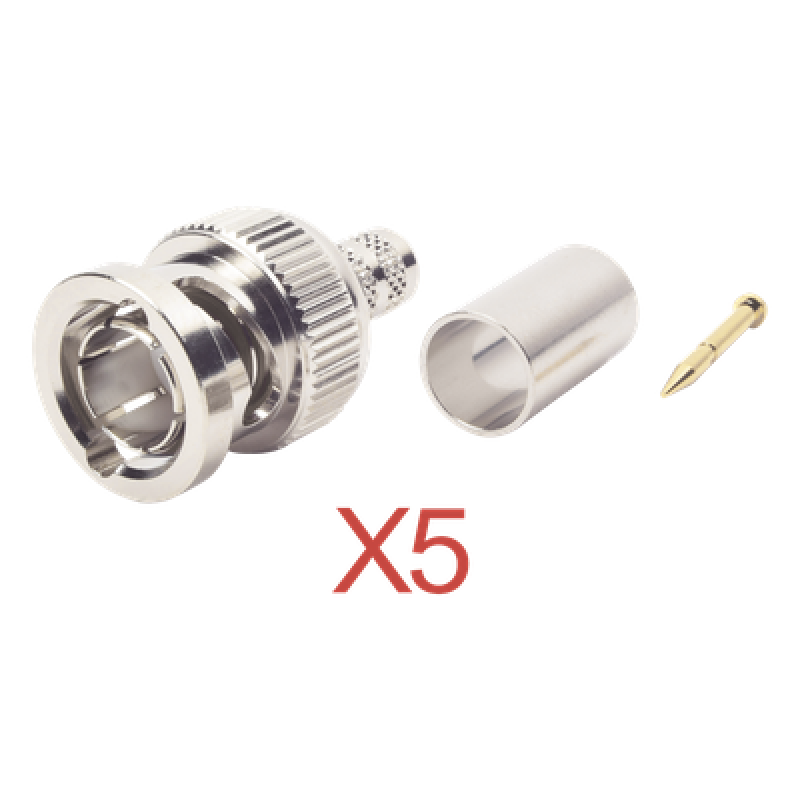 Kit de 5 Conectores BNC Macho RFB-1707-D de Anillo Plegable / RG-59, 75 Ohm.