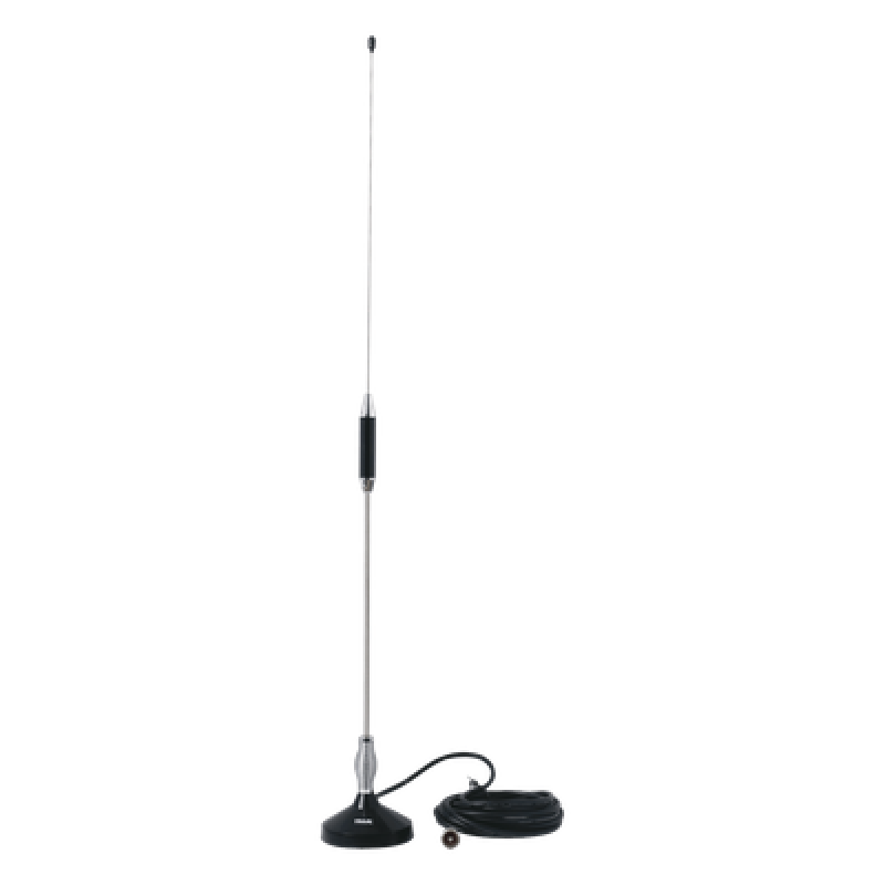 Antena Móvil CB / Banda Civil 26.960 - 27.400 MHz / Acero Inoxidable / Base Magnética / Cable RG58 5 m / 61 cm (24 in)