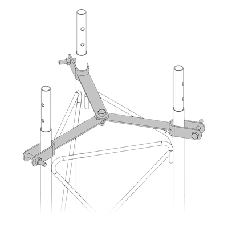 Brida de sujeción de retenida / Delta con punto central / Galvanizado hot dip / Compatible STZ60G / Tornillería grado 5
