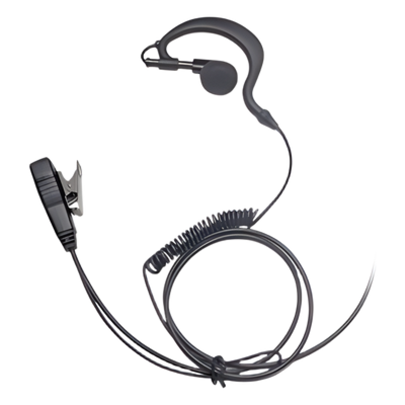 Micrófono-Audífono / Gancho Ergonómico Forma G / Cable Resorte Reforzado Kevlar / PTT de Solapa / Conector Multipin H02 / Hytera Telox