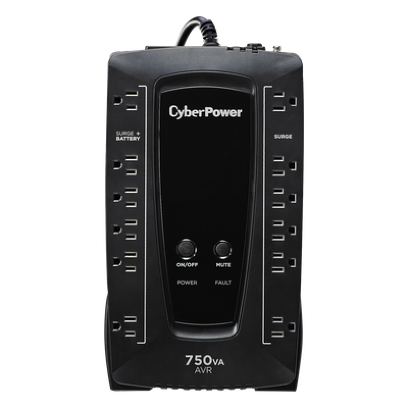 UPS de 750 VA/450 W, Topología Línea Interactiva, Entrada 120 Vca NEMA 5-15P, Tipo Gabinete Compacto, Con 12 Tomas NEMA 5-15R