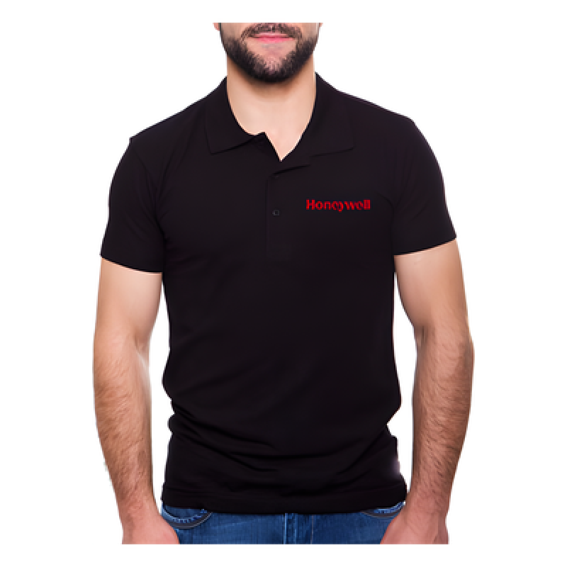 Playera tipo polo Honeywell color negro, talla extra grande, con logotipo bordado en el pecho