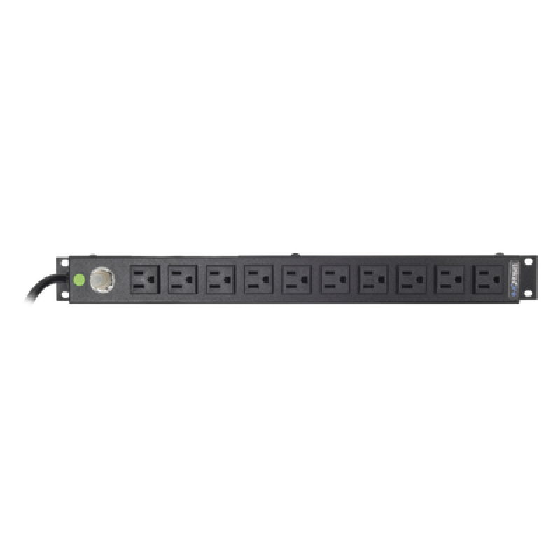 Multicontacto Horizontal (PDU) de 10 Contactos (NEMA 5-15R) Rack 19" 1UR. Voltaje Entrada/Salida: 120Vca/15A