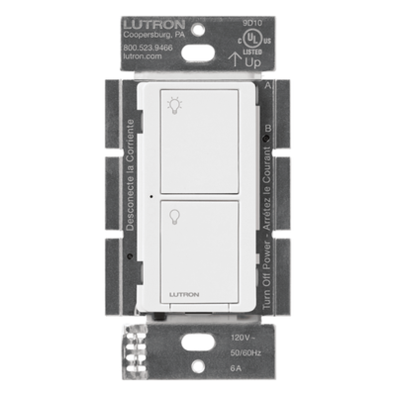 Interruptor de pared inteligente on/off Caseta Wireless, voltaje dual 120/277 V, 5 A en LED, sin cable neutro, compatible con controles Pico y Smart Bridge