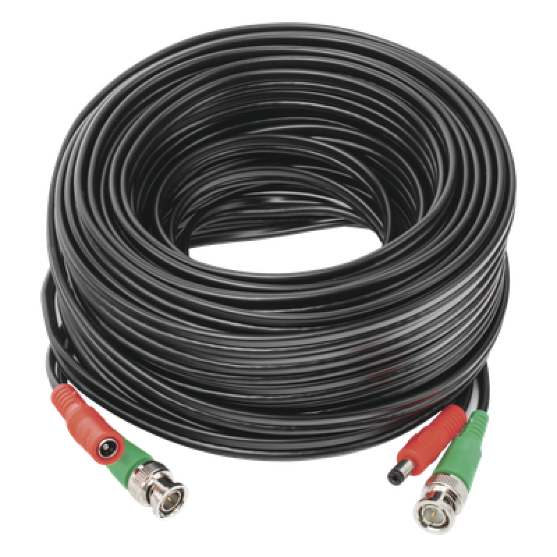 Cable Coaxial Siames / BNC RG59 + Alimentación / 20 m (65.62 pies) / 100% Cobre / 4K / Interior-Exterior