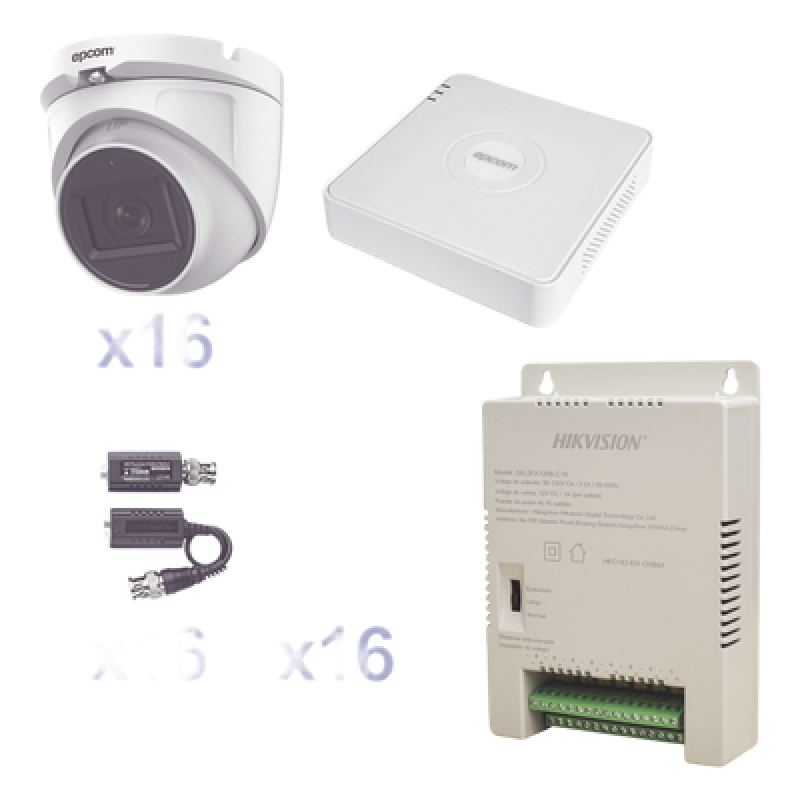 KIT TurboHD 1080p Lite / DVR 16 Canales / 16 Cámaras Eyeball Exterior ( 2.8mm) / Transceptores / Conectores / Fuente de Poder Profesional