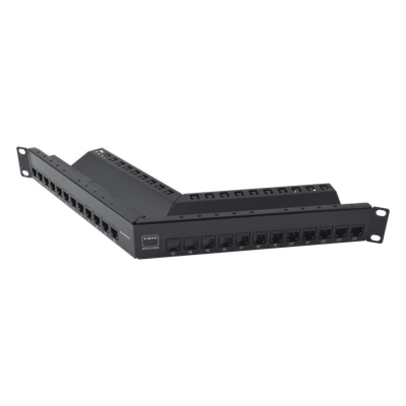 Patch Panel Z-MAX de 24 Puertos, Blindado, Precargado con Jacks Categoría 6A, Angulado, 1UR