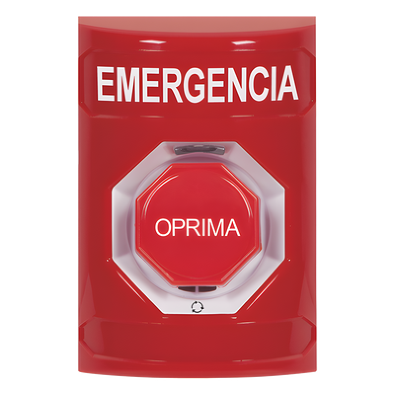Botón de Emergencia, Texto en Español, Color Rojo, Acción Mantenida, Girar para Restablecer y LED Multicolor