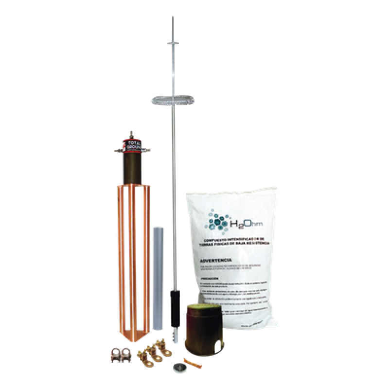 Kit de Pararrayo para Torre o Poste tipo Dipolo Corona con Electrodo y Accesorios de instalación.