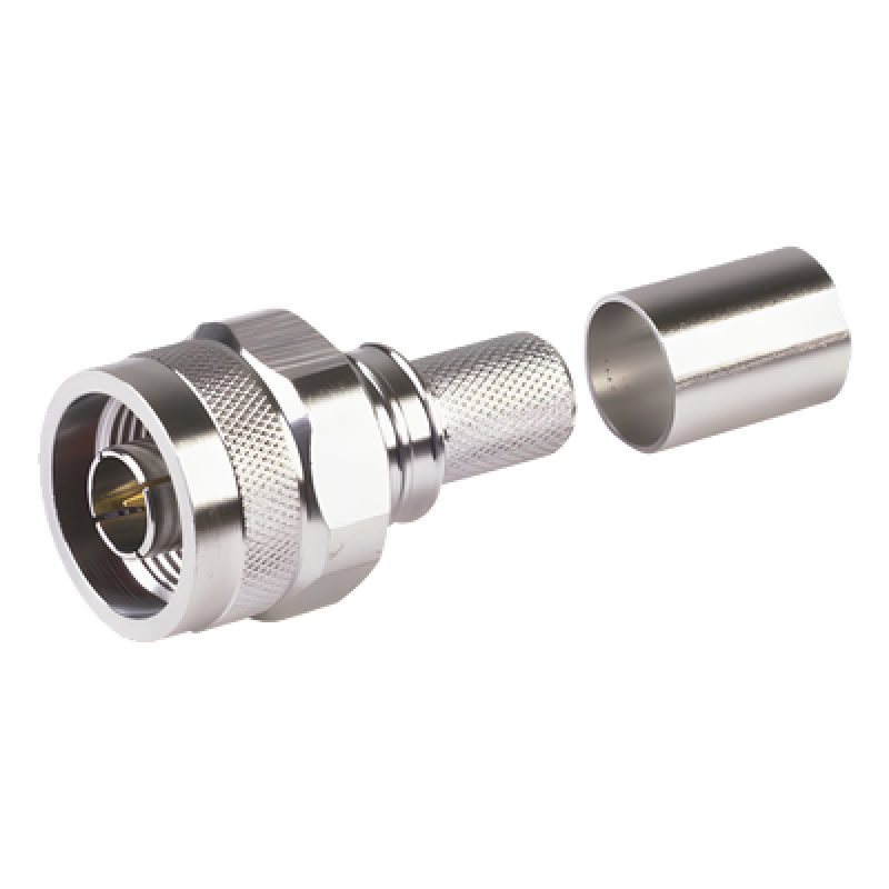 Conector Coaxial N Macho / Ensamble Plegable / Pin Cautivo No Soldable / 50 Ohm / PTFE / Cables RG8-LMR400