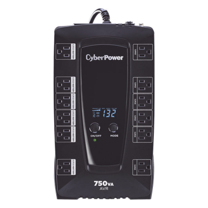 UPS de 750 VA/450 W, Topología Línea Interactiva, Entrada 120 Vca NEMA 5-15P, Tipo Gabinete Compacto, Con 12 Tomas NEMA 5-15R