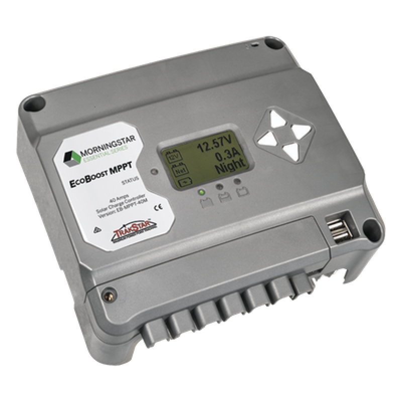 Controlador de Carga Solar MPPT EcoBoost 40 A / Pantalla LCD / 12V y 24V / 2 Puertos USB 3A / Control de Iluminación