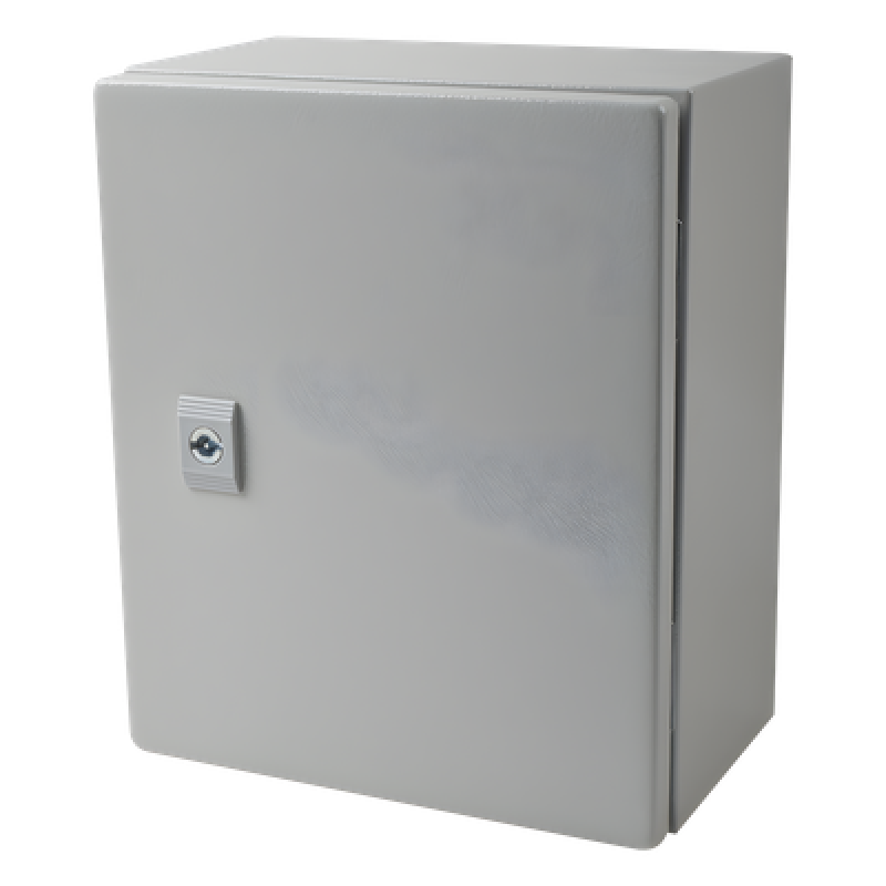 Gabinete de Acero IP66 Uso en Intemperie (250 x 300 x 150 mm) con Placa Trasera Interior Metálica y Compuerta Inferior Atornillable (Incluye Chapa y Llave T).