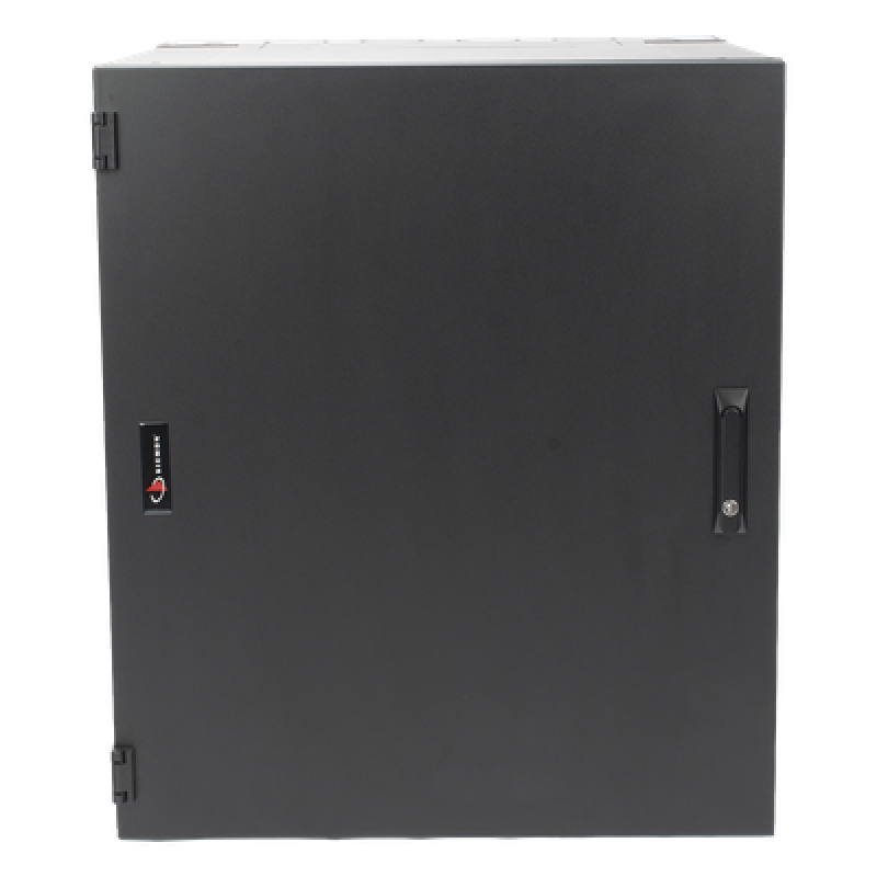 Gabinete de Montaje en Pared / 18U / 737 mm (29 in) Ancho / 762 mm (30 in) Profundidad / Paneles Laterales Ventilados / Puerta Sólida Frontal / Placa Trasera Abatible con Knockouts / Cerradura con Llave / Negro