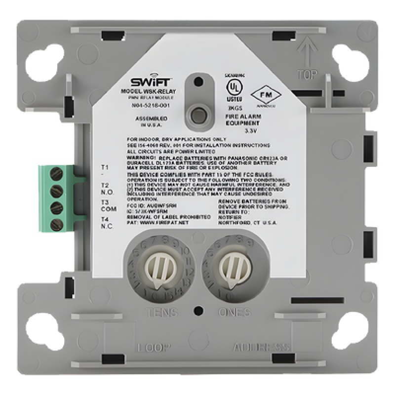 Módulo Relevador Inalámbrico Direccionable / Contactos SPDT Form-C / 3 A a 30 VDC / 2 A a 25 VAC / Red de Malla SWIFT 902-928 MHz