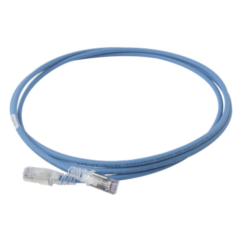 Patch Cord Skinny Cat6A Blindado S/FTP, 2.13 Metros (7 Pies), Diámetro Reducido 28 AWG, Color Azul