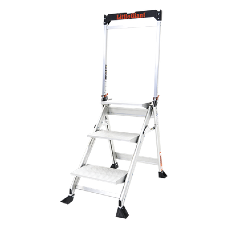 Escalera de Tijera / 3 Peldaños Jumbo / Altura 0.67 m (2.2 ft) / Capacidad 170 kg (375 lbs) / Barra Anti-caídas / Almohadillas Antideslizantes