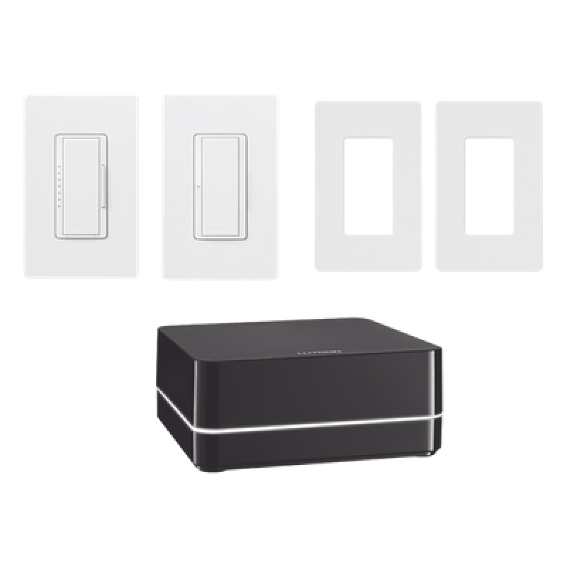Kit de control de iluminación RA2 Select con repetidor principal, atenuador de 600 W, interruptor de 8 A y dos placas Claro, control desde la app Lutron y asistentes de voz