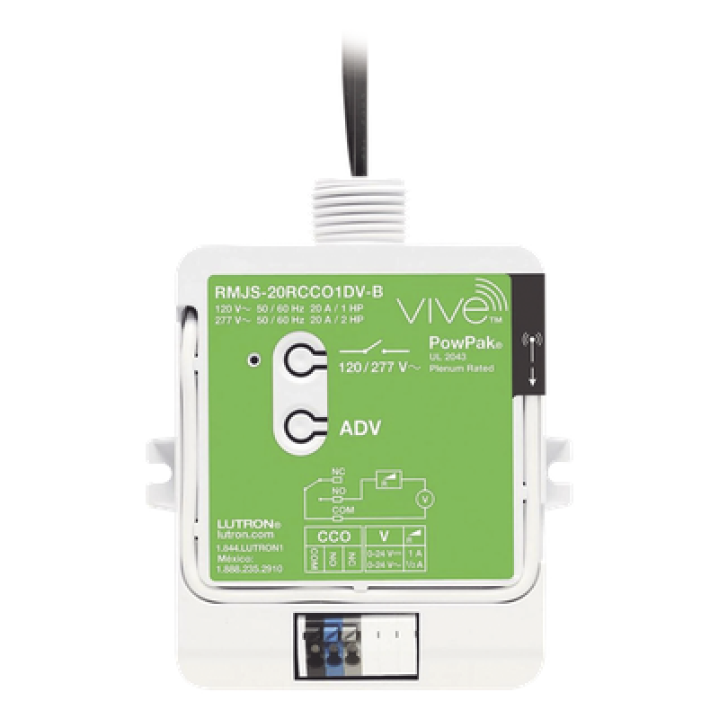 Módulo de relevador inalámbrico PowPak de 20 A para control de receptáculos, con salida de contacto seco para HVAC, compatible con controles Pico y hub Vive