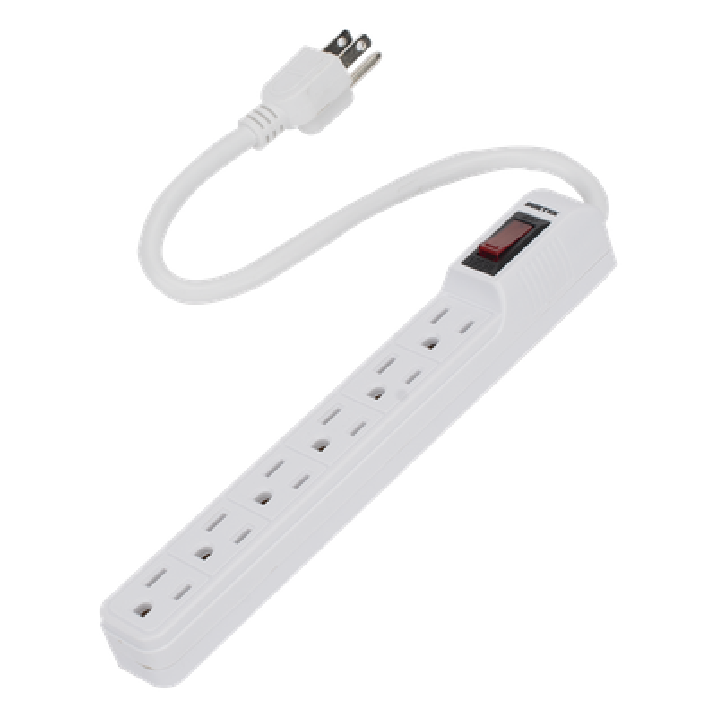 Multicontacto con Cable / 6 Tomas con Tierra / 15 A / Calibre 14 AWG / Cable 30 cm (11.8 in) / Interruptor Iluminado