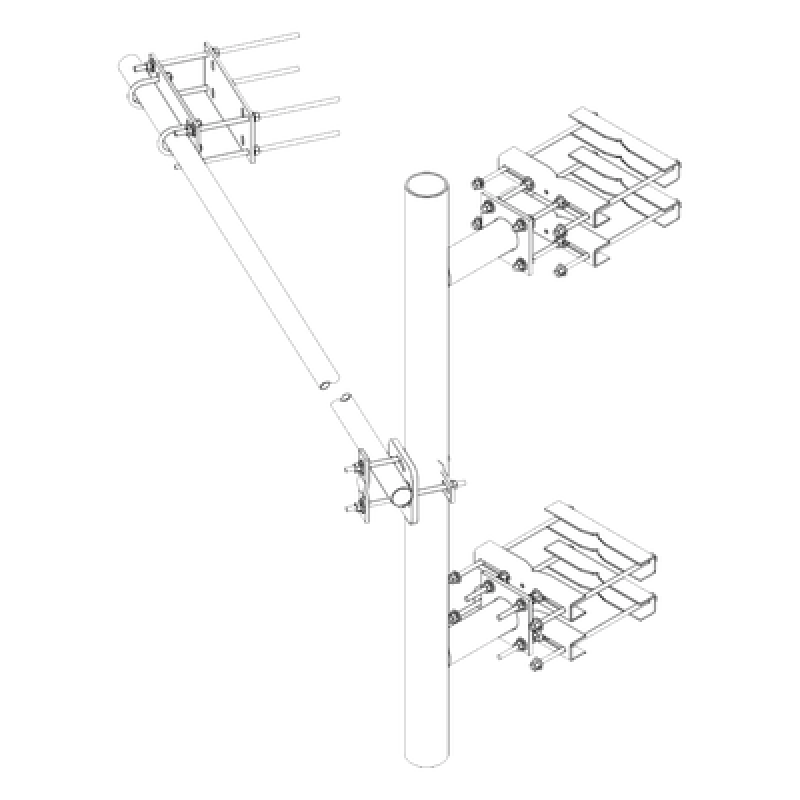 Montaje Lateral para Torre / Mástil de Acero Galvanizado 4-1/2" x 72" (1.8 m) / Separación 30 cm (1 ft) / Brazo de Refuerzo Incluido