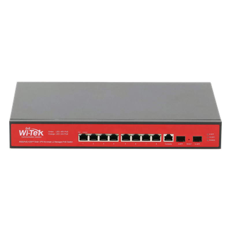Switch Administrable Capa 2 de 8 puertos 10/100/1000 PoE af/at + 2 x SFP Gigabit, con respaldo para energía solar
