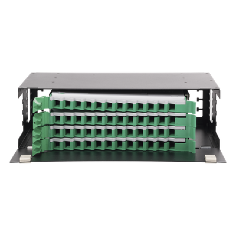 Distribuidor de Fibra Óptica con Bandejas Deslizables, Vacío, 19 Pulgadas (48.26 cm), Acepta 48 Adaptadores LC Duplex o LC Simplex o 48 SC Simplex, 3U
