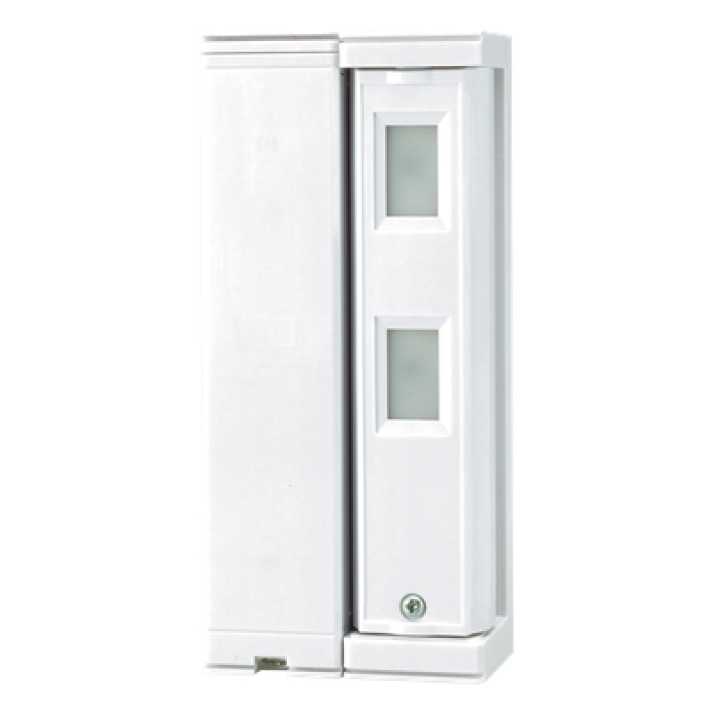 Sensor de Cortina Exterior / Alcance Ajustable 2 m (6.6 ft) o 5 m (16.4 ft) / Inalámbrico con Pilas / Inmunidad Mascotas 25 kg / IP Exterior 100% / SMDA Antifalsas