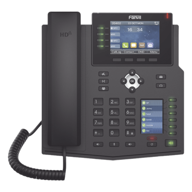 Teléfono IP Empresarial con Estándares Europeos, 16 líneas SIP con pantalla LCD a color 3.5", 30 teclas DSS/BLF, puertos Gigabit, IPv6, Opus y conferencia de 3 vías, PoE/DC