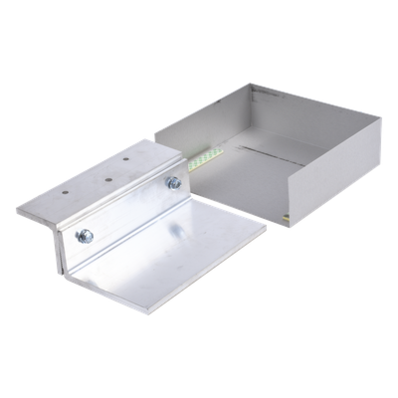 Kit de soporte ajustable / Movimiento lateral 1-1¼" (25-32 mm) / Aberturas 2¼"-3½" (57-89 mm) / Aluminio anodizado / 8½" (216 mm) de longitud / Puertas batientes