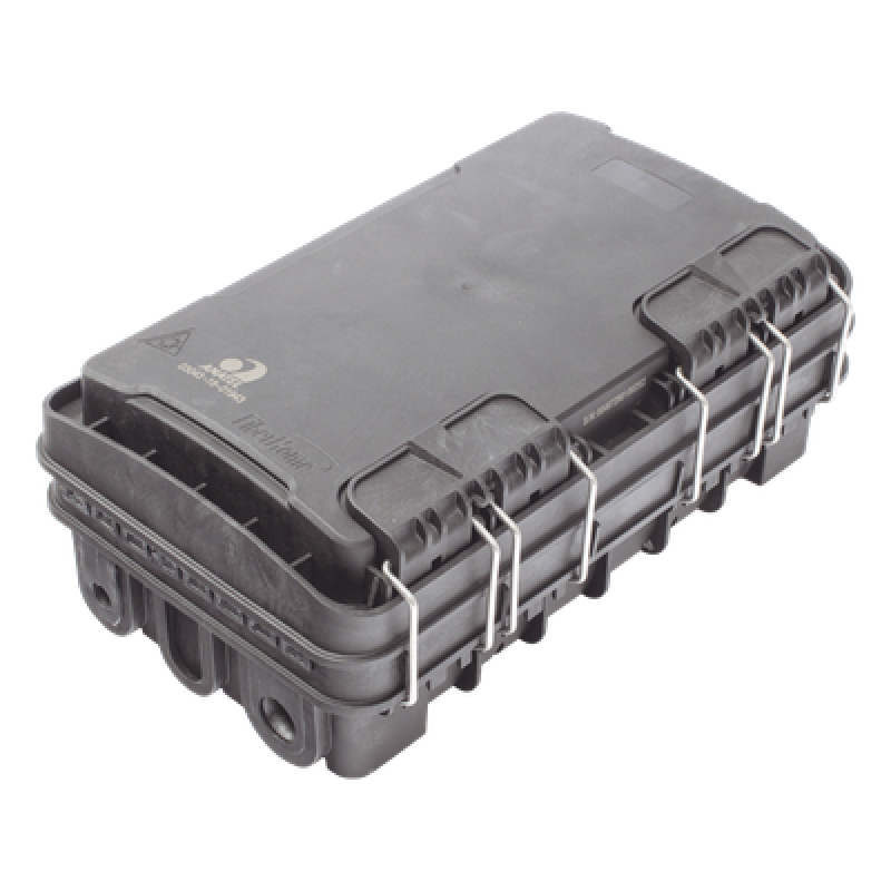 Caja de Distribución de Fibra Óptica para 24 Empalmes, con 8 acopladores SC/APC simplex, Exterior IP65, Color Negro