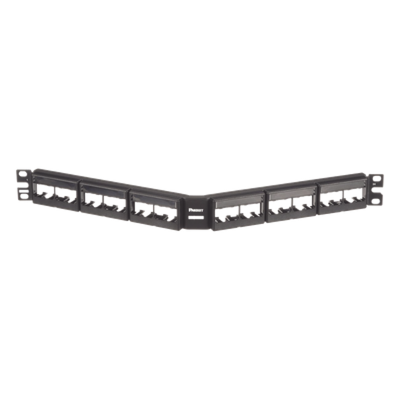 Panel de Parcheo Modular Mini-Com (Sin Conectores), Angulado, Sin Blindaje, Con Etiqueta y Cubierta, de 24 Puertos, 1UR