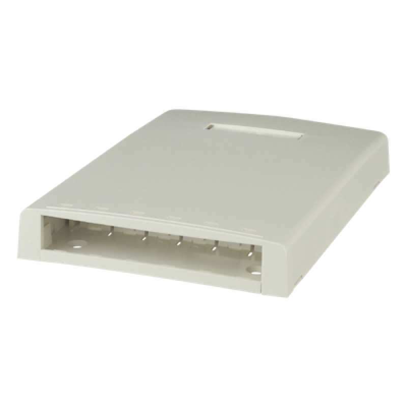 Caja de Montaje en Superficie, con Accesorio para Resguardo de Fibra Óptica, para 6 Módulos Mini-Com, Color Blanco Mate