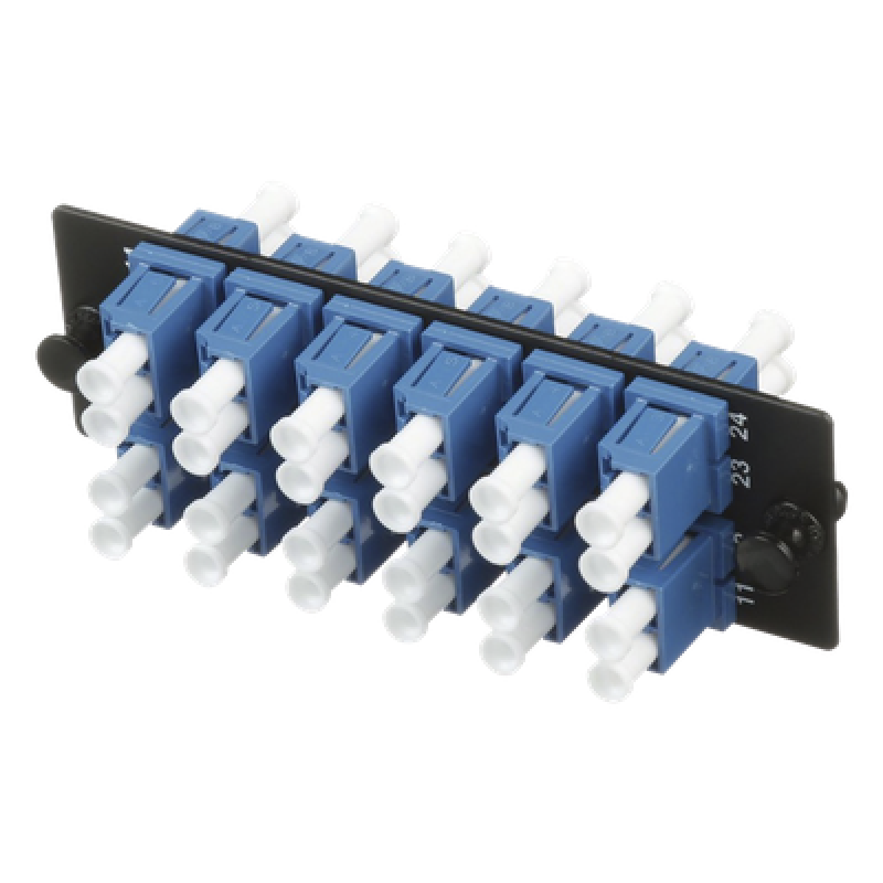 Placa Acopladora de Fibra Optica FAP, Con 12 Conectores LC Duplex (24 Fibras), Para Fibra Monomodo OS1/OS2, Color Azul
