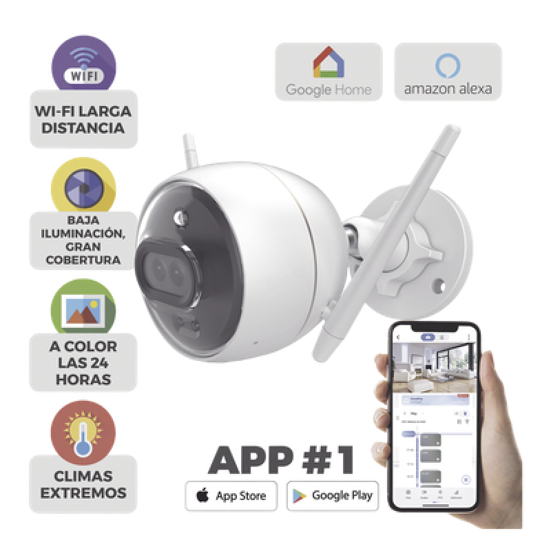 Bala IP 2 Megapíxel / Wi-Fi / Doble Lente / COLORES EN OSCURIDAD / Deteccion de Personas o Vehículos / Cruce de Línea / Intrusión a un área / Audio de dos vías / Luz Estroboscópica / Sirena / MicroSD