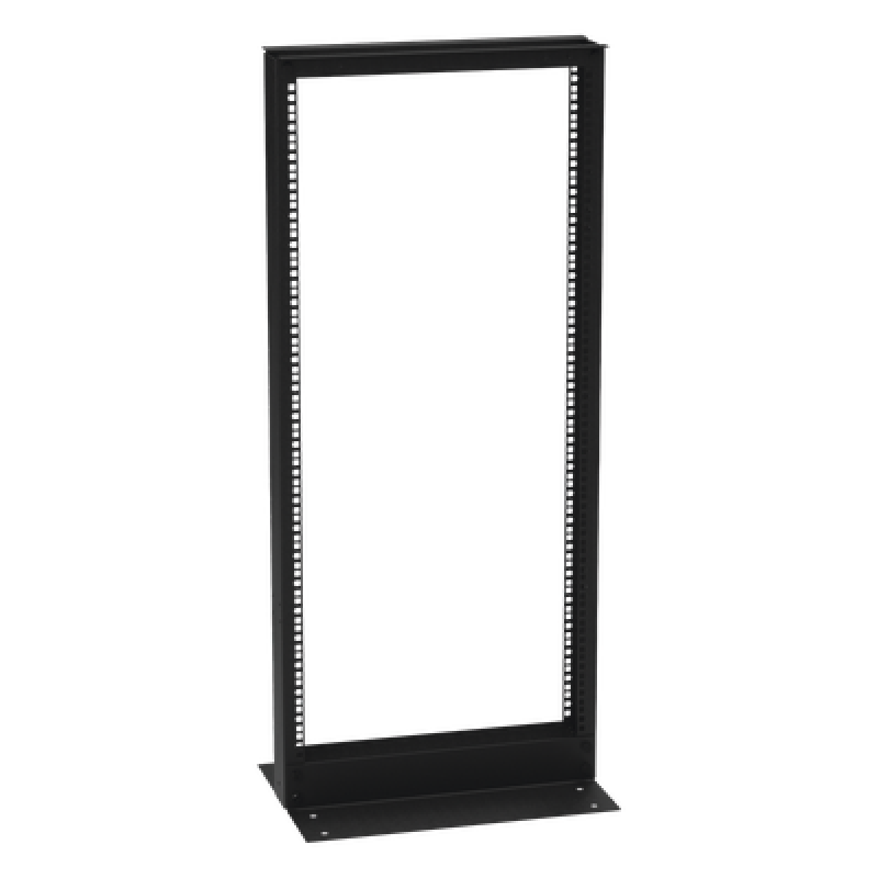 Rack de 2 Postes / 24 Unidades / 19" EIA-310D / Carga 460 kg / Base L para Piso / Acero Cal. 11 y 14