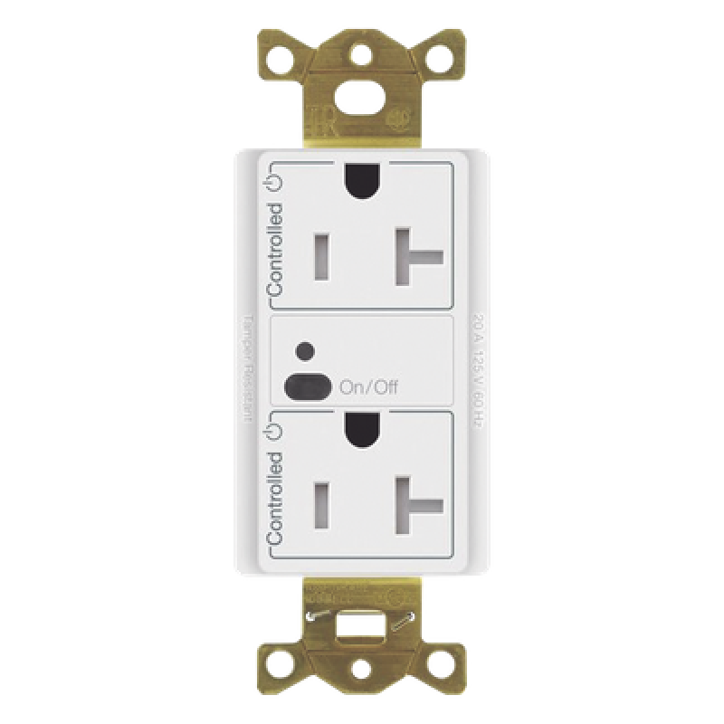 Receptáculo inalámbrico de 20 A tipo dúplex con ambos contactos controlados, tecnología Clear Connect, para sistema Vive de Lutron, color blanco